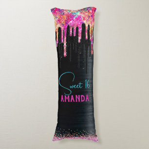 Cute unicorn Black glitter verjaardagsmonogram Lichaamskussen