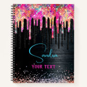 Cute unicorn Black glitter verjaardagsmonogram Notitieboek (Voorkant)