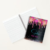 Cute unicorn Black glitter verjaardagsmonogram Notitieboek (Binnen)