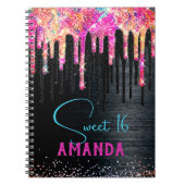 Cute unicorn Black glitter verjaardagsmonogram Notitieboek (Voorkant)