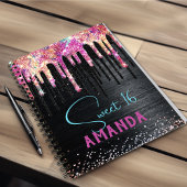 Cute unicorn Black glitter verjaardagsmonogram Notitieboek