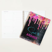 Cute unicorn Black glitter verjaardagsmonogram Planner (Display)