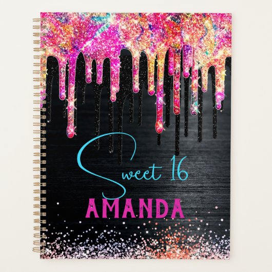 Cute unicorn Black glitter verjaardagsmonogram Planner (Voorkant)