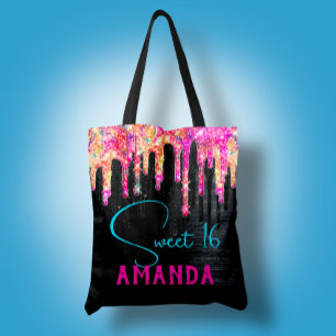 Cute unicorn Black glitter verjaardagsmonogram Tote Bag