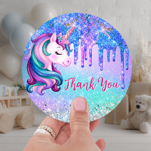 Cute Unicorn blauw groene druppel verjaardag Ronde Sticker