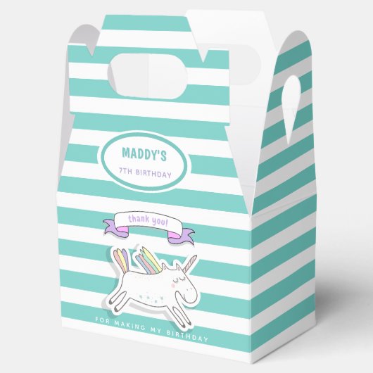 Cute Unicorn Blauwgroen Striped Kids Birthday Favo Bedankdoosjes (Geopend)