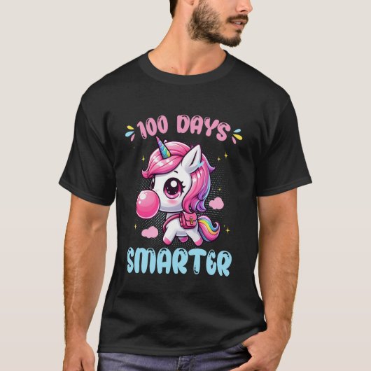Cute Unicorn Blowing Bubble Gum 100 Days Smarter S T-shirt (Voorkant)