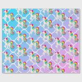 Cute Unicorn Blue en Roze Quatrefoil Cadeaupapier (Vlak)