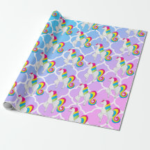 Cute Unicorn Blue en Roze Quatrefoil
