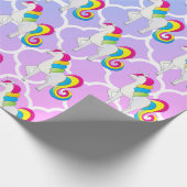 Cute Unicorn Blue en Roze Quatrefoil Cadeaupapier (Hoek)