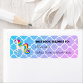 Cute Unicorn Blue en Roze Quatrefoil Etiket (Insitu)