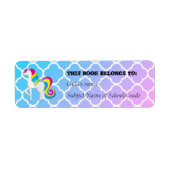 Cute Unicorn Blue en Roze Quatrefoil Etiket (Voorkant)