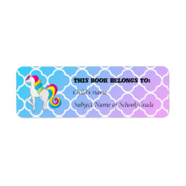 Cute Unicorn Blue en Roze Quatrefoil Etiket