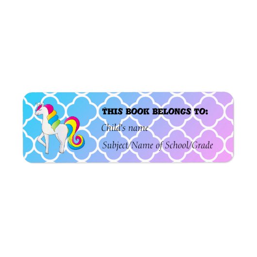 Cute Unicorn Blue en Roze Quatrefoil Etiket (Voorkant)