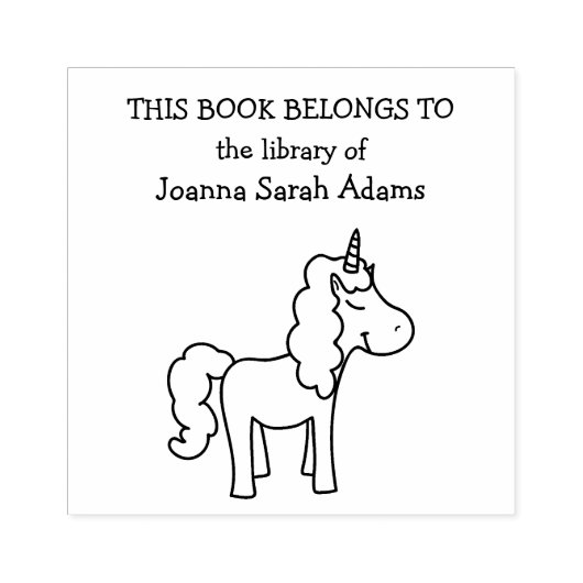 Cute Unicorn Book behoort Library Name Bookplate Rubberstempel (Afrduk)