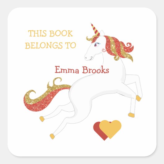 Cute Unicorn Bookplate Book Label Glitter (Voorkant)