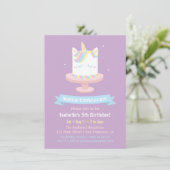 Cute Unicorn Cake Girls Birthday Party Invitations Kaart (Staand voorkant)