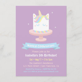 Cute Unicorn Cake Girls Birthday Party Invitations Kaart
