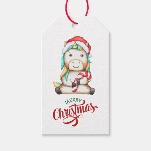 Cute Unicorn Candy Cane Cadeaulabel (Voorkant)