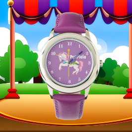 Cute unicorn carousel add name horloge