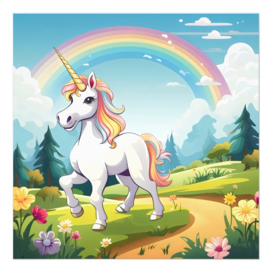 Cute Unicorn Cartoon Foto Afdruk (Voorkant)