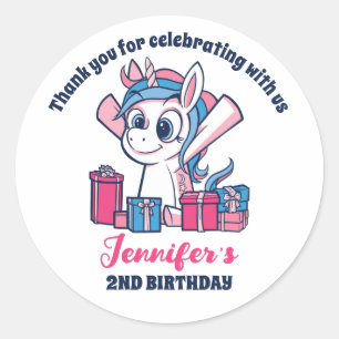 Cute Unicorn Cartoon Girls Birthday Party Favor Ronde Sticker