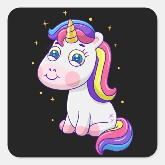 Cute unicorn cartoon vierkante sticker (Voorkant)
