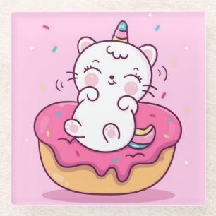 Cute Unicorn Cat Glass Onderzetter