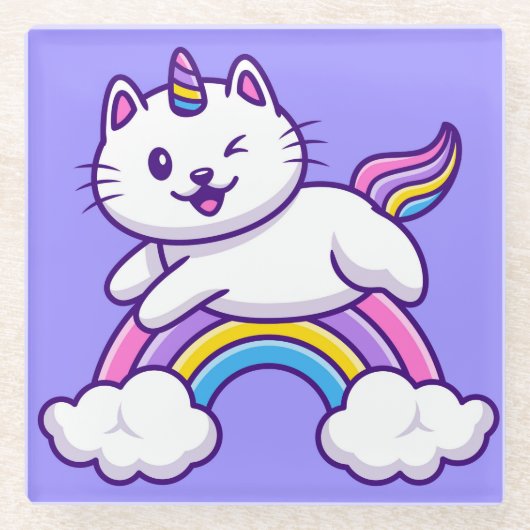 Cute Unicorn Cat Glazen Onderzetter (Voorkant)
