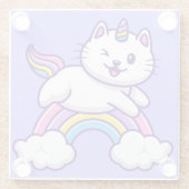 Cute Unicorn Cat Glazen Onderzetter (Achterkant)