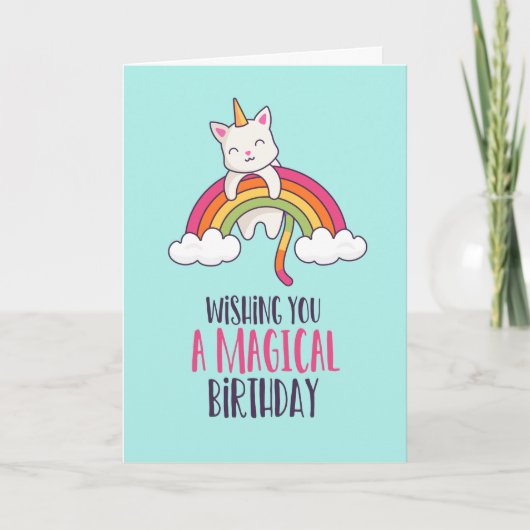 Cute Unicorn Cat Magical Rainbow Funny Birthday Kaart (Voorkant)