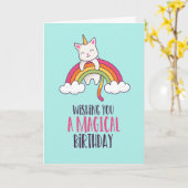 Cute Unicorn Cat Magical Rainbow Funny Birthday Kaart (Gele Bloem)