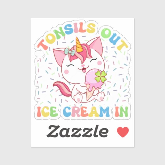 Cute Unicorn Cat met ijskap | Funny Pun Sticker (Vel)