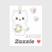 Cute Unicorn Cat met regenboogharten Sticker (Vel)