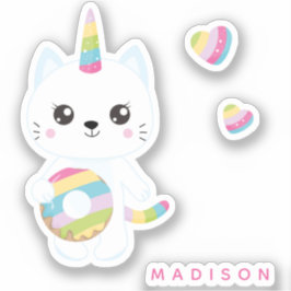 Cute Unicorn Cat met regenboogharten Sticker