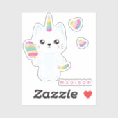 Cute Unicorn Cat met regenboogharten Sticker (Vel)