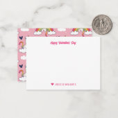 Cute Unicorn Cat Rainbow Cloud Valentijnsdag Notitiekaartje (Voorkant / Achterkant in situ)