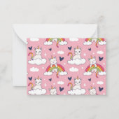 Cute Unicorn Cat Rainbow Cloud Valentijnsdag Notitiekaartje (Achterkant)