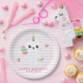 Cute Unicorn Cat - Roze stripte Papieren Bordje (Feest)