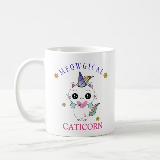Cute Unicorn Caticorn Koffiemok (Links)