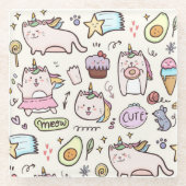 Cute Unicorn Cats Glazen Onderzetter (Voorkant)