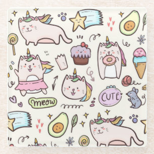 Cute Unicorn Cats Glazen Onderzetter