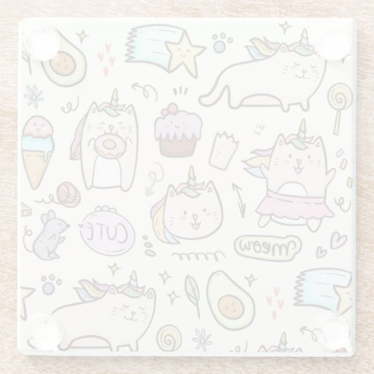 Cute Unicorn Cats Glazen Onderzetter (Achterkant)