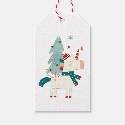 Cute Unicorn Child Name Love Santa Kerstmis Cadeaulabel (Voorkant)