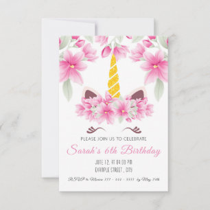 Cute Unicorn Children Birthday Invitation RSVP Kaartje