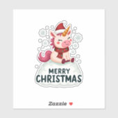 Cute unicorn Christmas hat unicorn Christmas T-Shi Sticker (Vel)