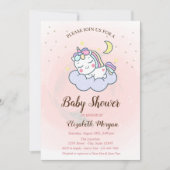 Cute Unicorn, Cloud, Stars Baby shower Invitation Kaart (Voorkant)