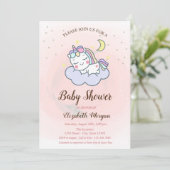 Cute Unicorn, Cloud, Stars Baby shower Invitation Kaart (Staand voorkant)