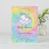 Cute Unicorn, Cloud, Stars Tie Dye Baby shower Kaart (Staand voorkant)