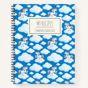 Cute Unicorn Clouds Blue Personalized Kinder Recip Notitieboek